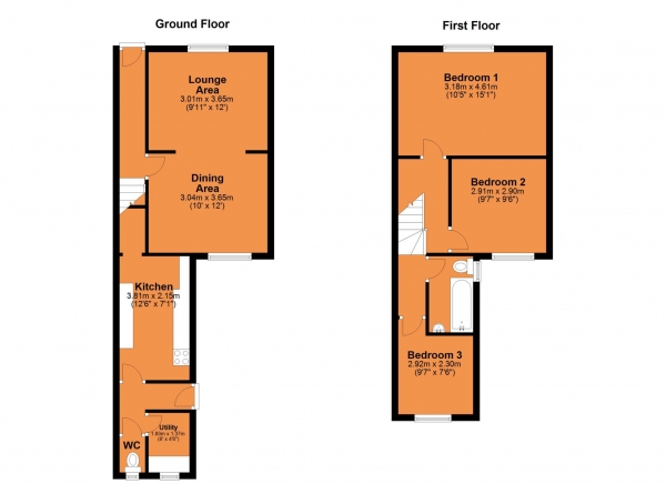 Floor Plan Image for 3 Bedroom End of Terrace House for Sale in Paradise Street, Rugby Town Centre