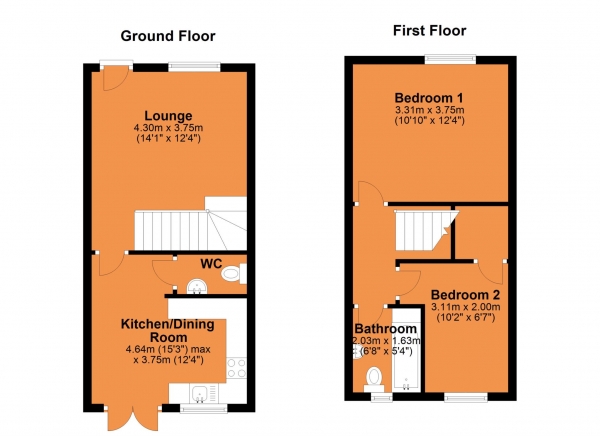 Floor Plan Image for 2 Bedroom End of Terrace House for Sale in Caradon Way, Houlton