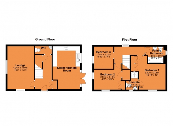 Floor Plan Image for 3 Bedroom Detached House for Sale in Fern Green Close, Rugby