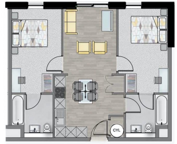 Floor Plan for 2 Bedroom Apartment for Sale in Oxid House, Newton Street, Manchester, M1, 1AL - OIRO &pound245,000