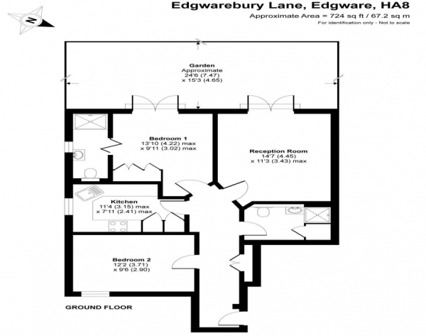 Floor Plan Image for 2 Bedroom Apartment for Sale in Edgwarebury Lane, Edgware, HA8