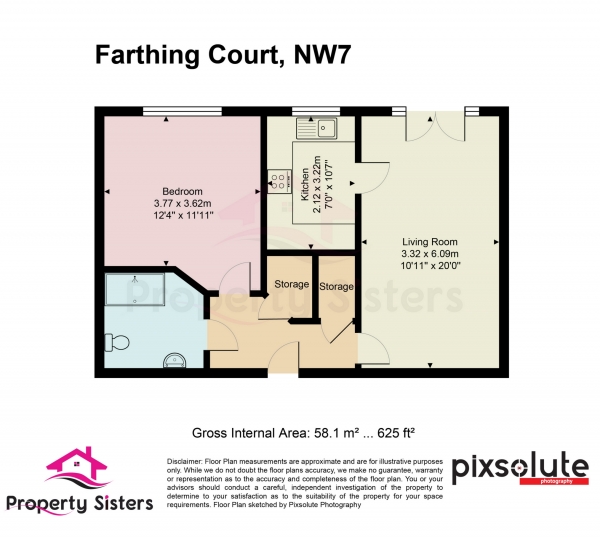 Floor Plan Image for 1 Bedroom Retirement Property for Sale in Farthing Court, Langstone Way, Mill Hill, NW7