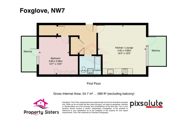 Floor Plan Image for 1 Bedroom Apartment for Sale in Foxglove Apartments, Bittacy Hill, Millbrook Park, NW7