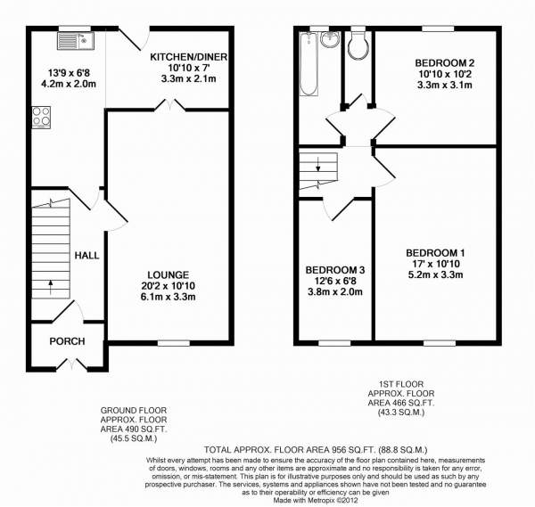 Floor Plan Image for 3 Bedroom Terraced House to Rent in Stradbroke Grove, Clayhall, Ilford