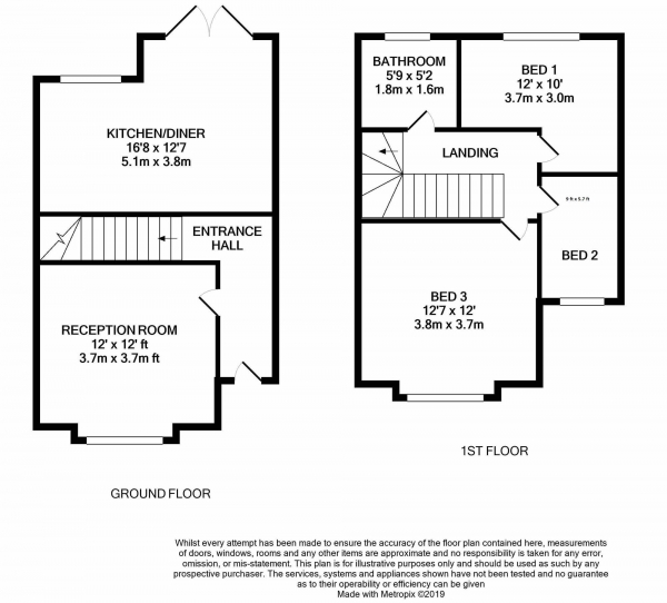 Floor Plan Image for 3 Bedroom End of Terrace House to Rent in New North Road, Ilford