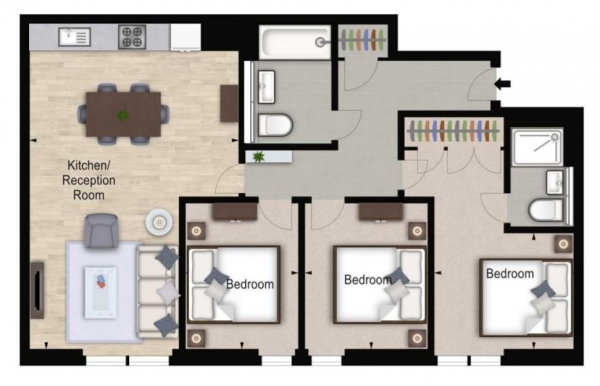 Floor Plan for 3 Bedroom Apartment to Rent in Merchant Square, London, London, W2, 1AN - £1650  pw | £7150 pcm