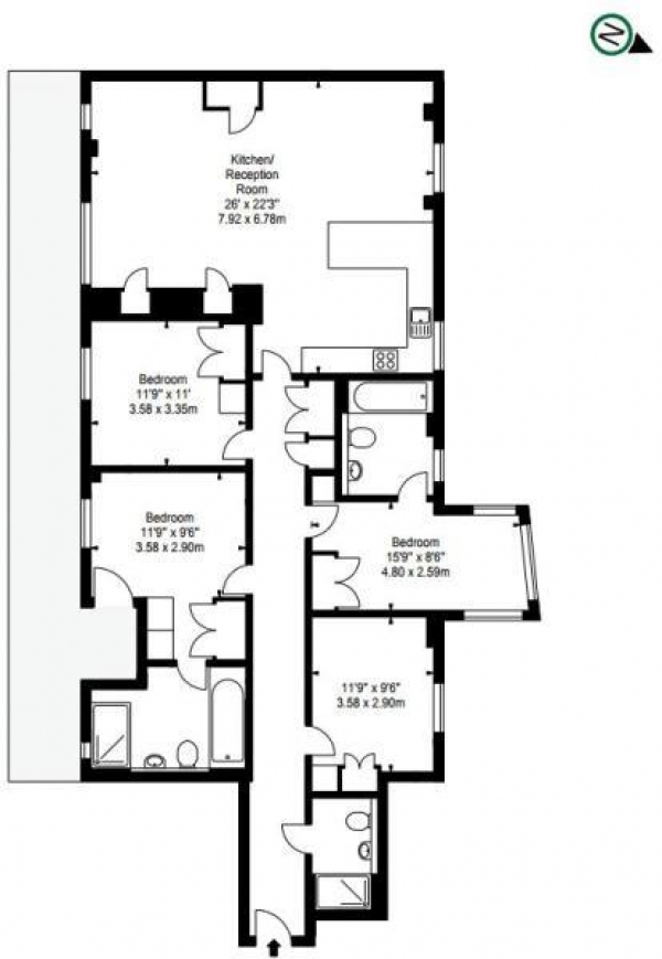 Floor Plan Image for 4 Bedroom Apartment to Rent in Merchant Square, Paddington