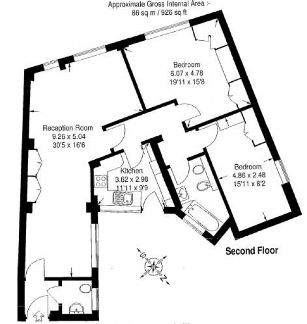 Floor Plan Image for 2 Bedroom Apartment to Rent in Park Road, London