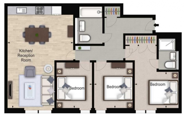 Floor Plan Image for 3 Bedroom Apartment to Rent in Merchant Square East, Paddington