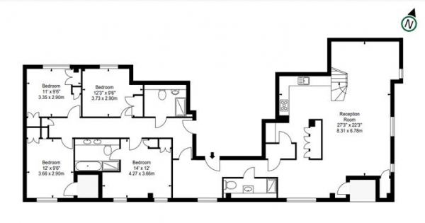 Floor Plan Image for 4 Bedroom Penthouse to Rent in Merchant Square, London, London