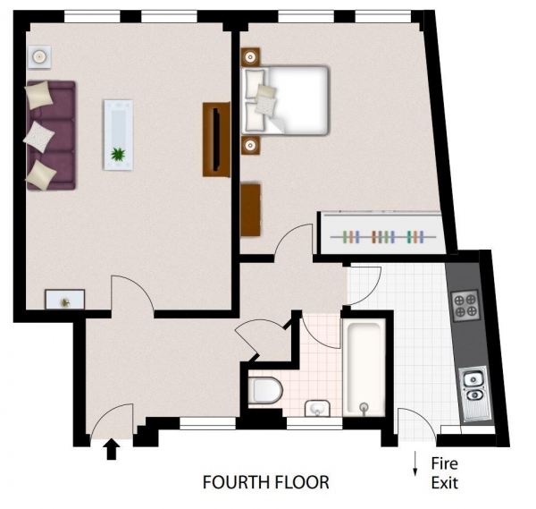 Floor Plan Image for 1 Bedroom Flat to Rent in Fulham Road, London