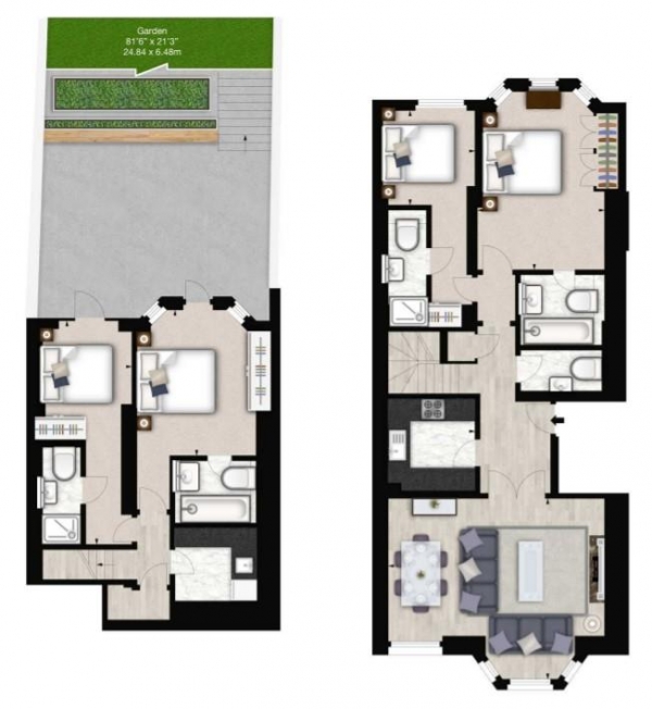 Floor Plan Image for 4 Bedroom Apartment to Rent in Lexham Gardens, Kensington