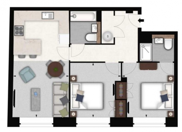 Floor Plan Image for 2 Bedroom Flat to Rent in Palace Wharf, Rainville Road, Hammersmith