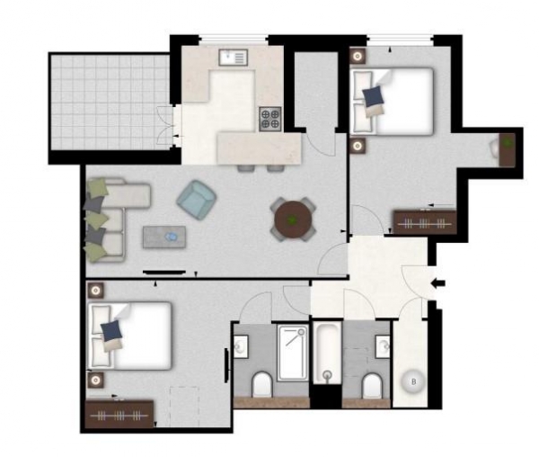 Floor Plan Image for 2 Bedroom Flat to Rent in Cambridge Penthouse, Palace Wharf, Rainville Road, London