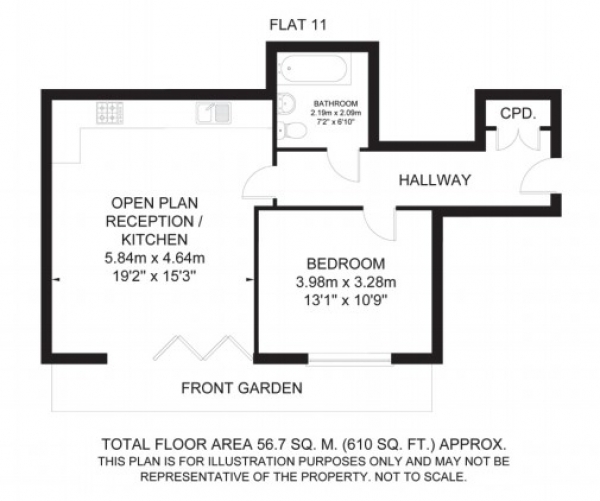 Floor Plan Image for 1 Bedroom Apartment to Rent in Cranbrook Road, Gants Hill, Ilford