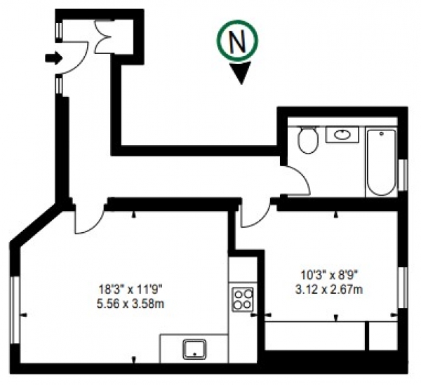 Floor Plan Image for 1 Bedroom Apartment to Rent in King Street, Hammersmith