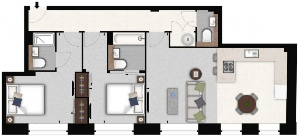 Floor Plan Image for 2 Bedroom Flat to Rent in Palace Wharf, Rainville Road, London