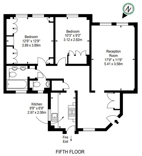 Floor Plan Image for 2 Bedroom Flat to Rent in Fulham Road, Pelham Court, London