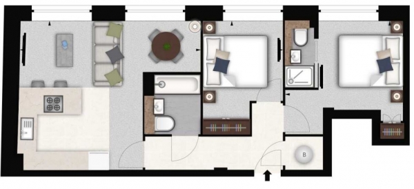 Floor Plan for 2 Bedroom Flat to Rent in Palace Wharf, Rainville Road, Hammersmith, W6, 9UF - £990  pw | £4290 pcm