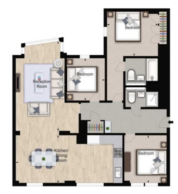 Floor Plan Image for 3 Bedroom Apartment to Rent in Merchant Square East, London