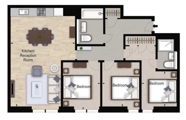 Floor Plan Image for 3 Bedroom Apartment to Rent in Merchant Square East, London