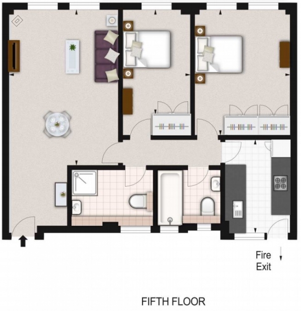 Floor Plan Image for 2 Bedroom Flat to Rent in Fulham Road, Chelsea