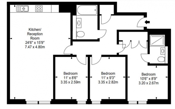 Floor Plan Image for 3 Bedroom Apartment to Rent in Merchant Square, London, London