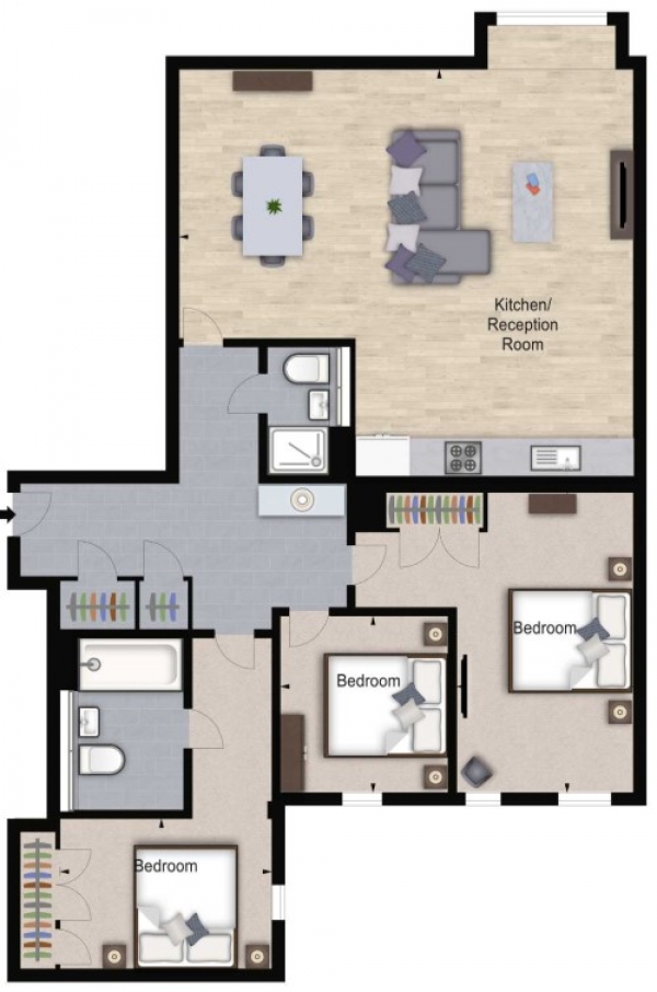 Floor Plan for 3 Bedroom Apartment to Rent in Merchant Square, London, Paddington, W2, 1AN - £1750  pw | £7583 pcm