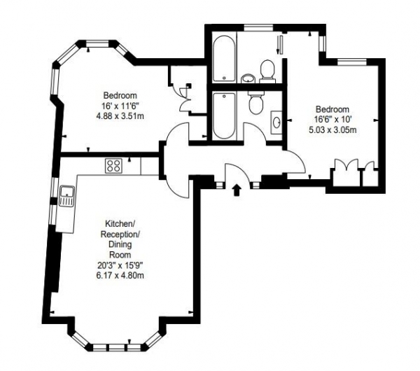 Floor Plan Image for 2 Bedroom Apartment to Rent in Hamlet Gardens, 290 King Street, Hammersmith