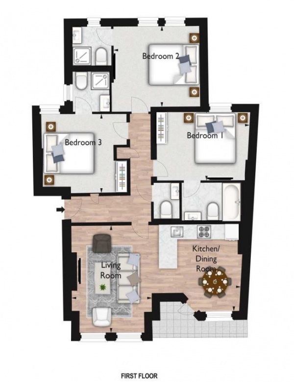 Floor Plan Image for 3 Bedroom Apartment to Rent in Hamlet Gardens, London