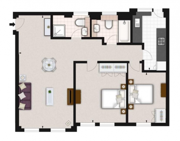 Floor Plan Image for 2 Bedroom Apartment to Rent in Fulham Road, Chelsea