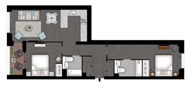 Floor Plan Image for 2 Bedroom Apartment to Rent in Charles Clowes Walk, Nine Elms