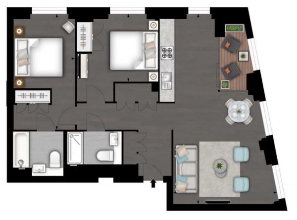 Floor Plan Image for 2 Bedroom Apartment to Rent in Charles Clowes Walk, Nine Elms