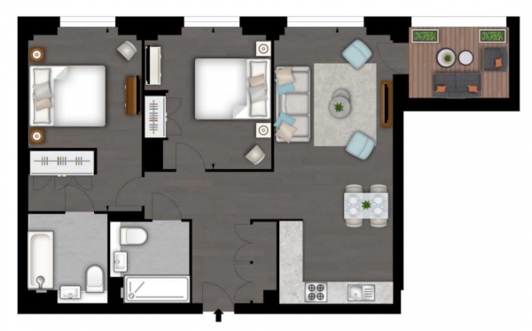 Floor Plan for 2 Bedroom Apartment to Rent in Thornes House, London, SW11, 7AG - £1094  pw | £4741 pcm