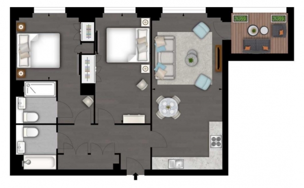 Floor Plan for 2 Bedroom Apartment to Rent in Charles Clowes Walk, Nine Elms, SW11, 7AG - £1155  pw | £5005 pcm