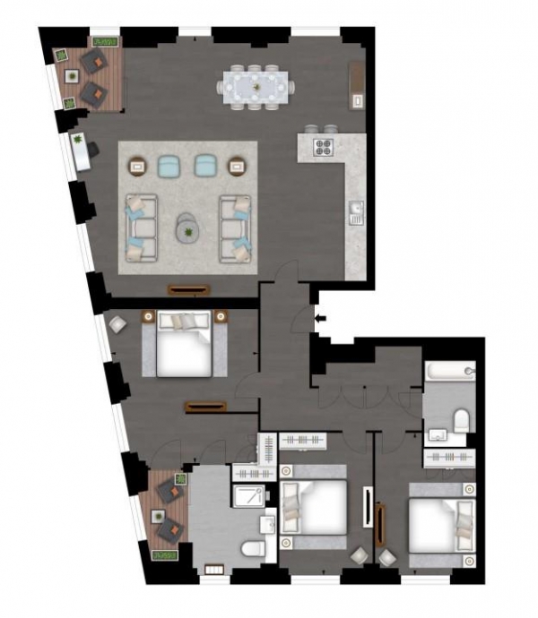 Floor Plan Image for 3 Bedroom Apartment to Rent in Charles Clowes Walk, London