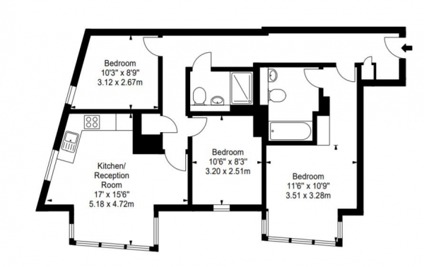 Floor Plan Image for 3 Bedroom Apartment to Rent in Merchant Square East, London