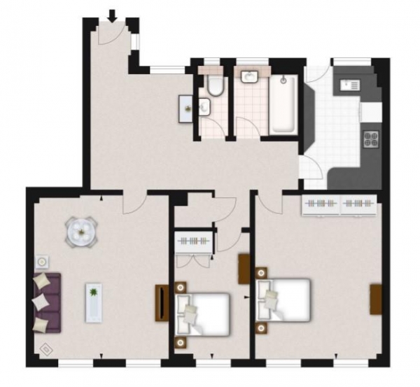 Floor Plan Image for 2 Bedroom Apartment to Rent in Fulham Road, London