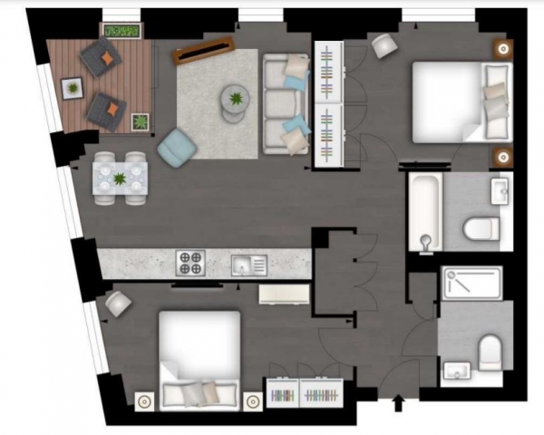 Floor Plan Image for 2 Bedroom Apartment to Rent in Charles Clowes Walk, Nine Elms