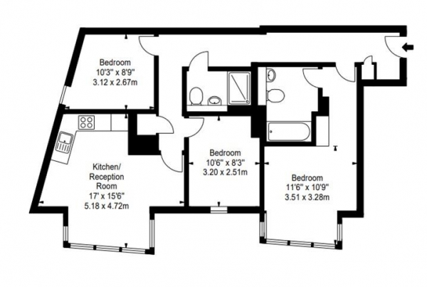 Floor Plan Image for 3 Bedroom Apartment to Rent in Merchant Square East, London