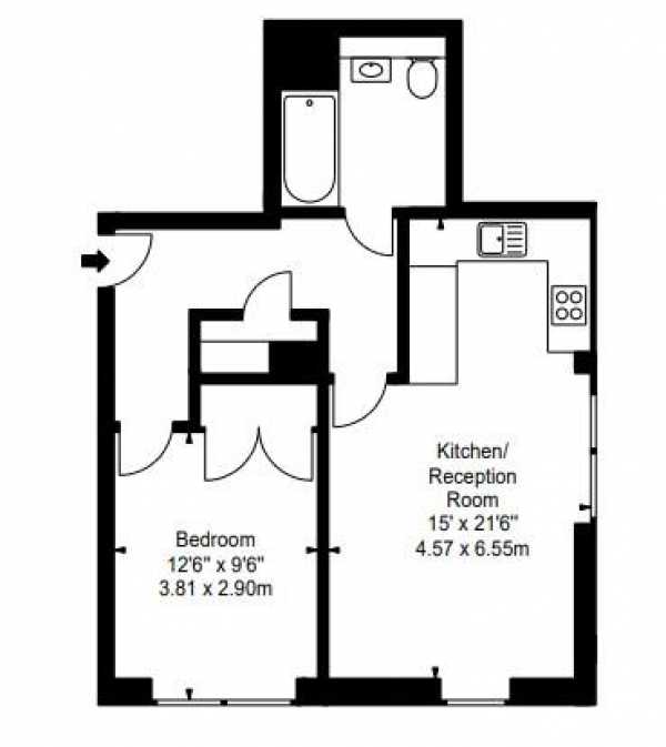 Floor Plan Image for 1 Bedroom Apartment to Rent in Merchant Square East, Paddington