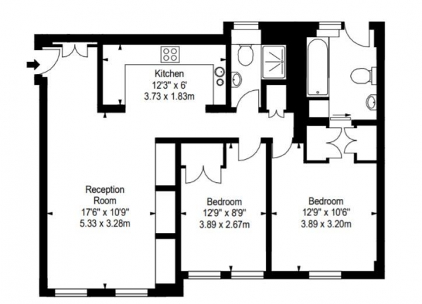 Floor Plan Image for 2 Bedroom Apartment to Rent in Fulham Road, London