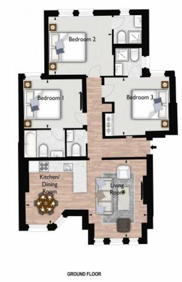 Floor Plan Image for 3 Bedroom Apartment to Rent in Hamlet Gardens, 290 King Street, Ravenscourt Park, Hammersmith