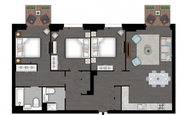 Floor Plan Image for 3 Bedroom Apartment to Rent in Charles Clowes Walk, London