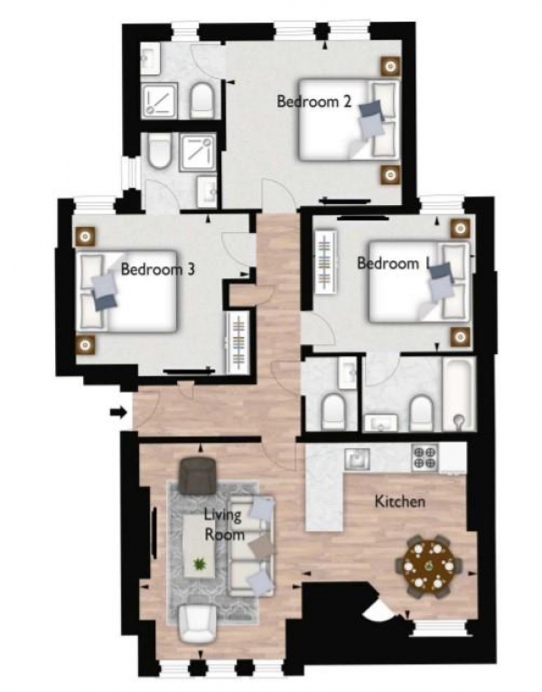 Floor Plan Image for 3 Bedroom Apartment to Rent in Hamlet Gardens, 290 King Street, Hammersmith