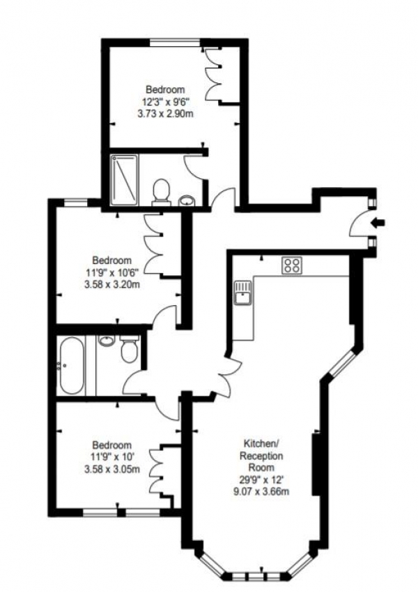 Floor Plan Image for 3 Bedroom Apartment to Rent in Hamlet Gardens, 290 King Street, London