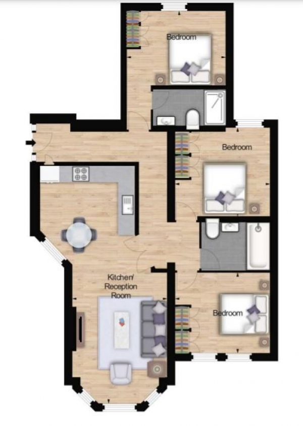 Floor Plan Image for 3 Bedroom Apartment to Rent in Hamlet Gardens, 290 King Street, Hammersmith