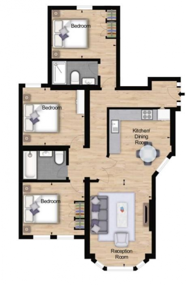 Floor Plan Image for 3 Bedroom Apartment to Rent in Hamlet Gardens, 290 King Street, London