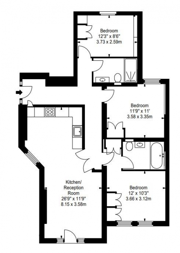 Floor Plan Image for 3 Bedroom Apartment to Rent in Hamlet Gardens, 290 King Street, London