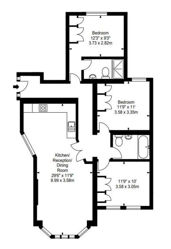 Floor Plan Image for 3 Bedroom Apartment to Rent in Hamlet Gardens, 290 King Street, Hammersmith